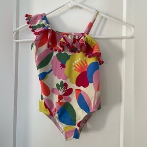 Boden Multicolor Frilly Floral Kids Swim One Piece